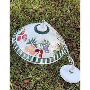 VTG Ceramic Hanging Swag Light Metal Hand Painted Fruit and Vegetables